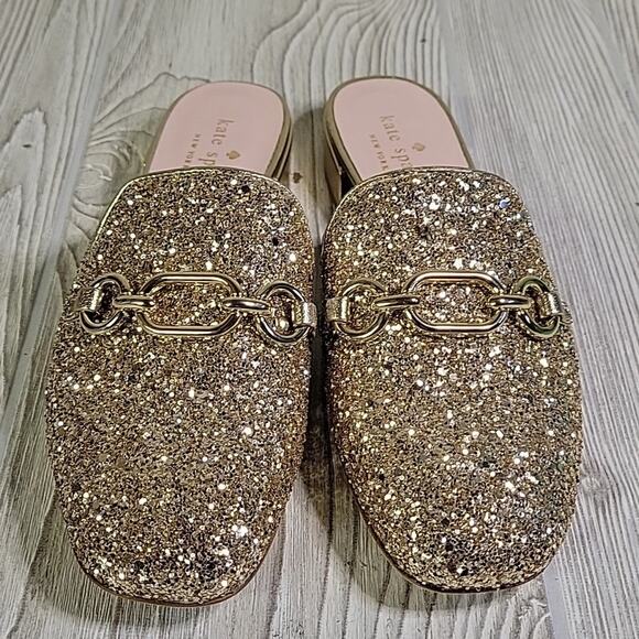 Kate Spade New York Glendi Gold Glitter Slip On Mules Womens Size 5.5 NEW - Picture 4 of 15